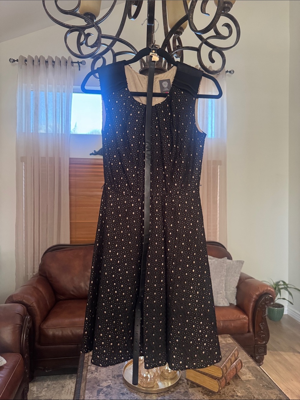 Vince Camuto Black Eyelet Fit-and-Flare Dress